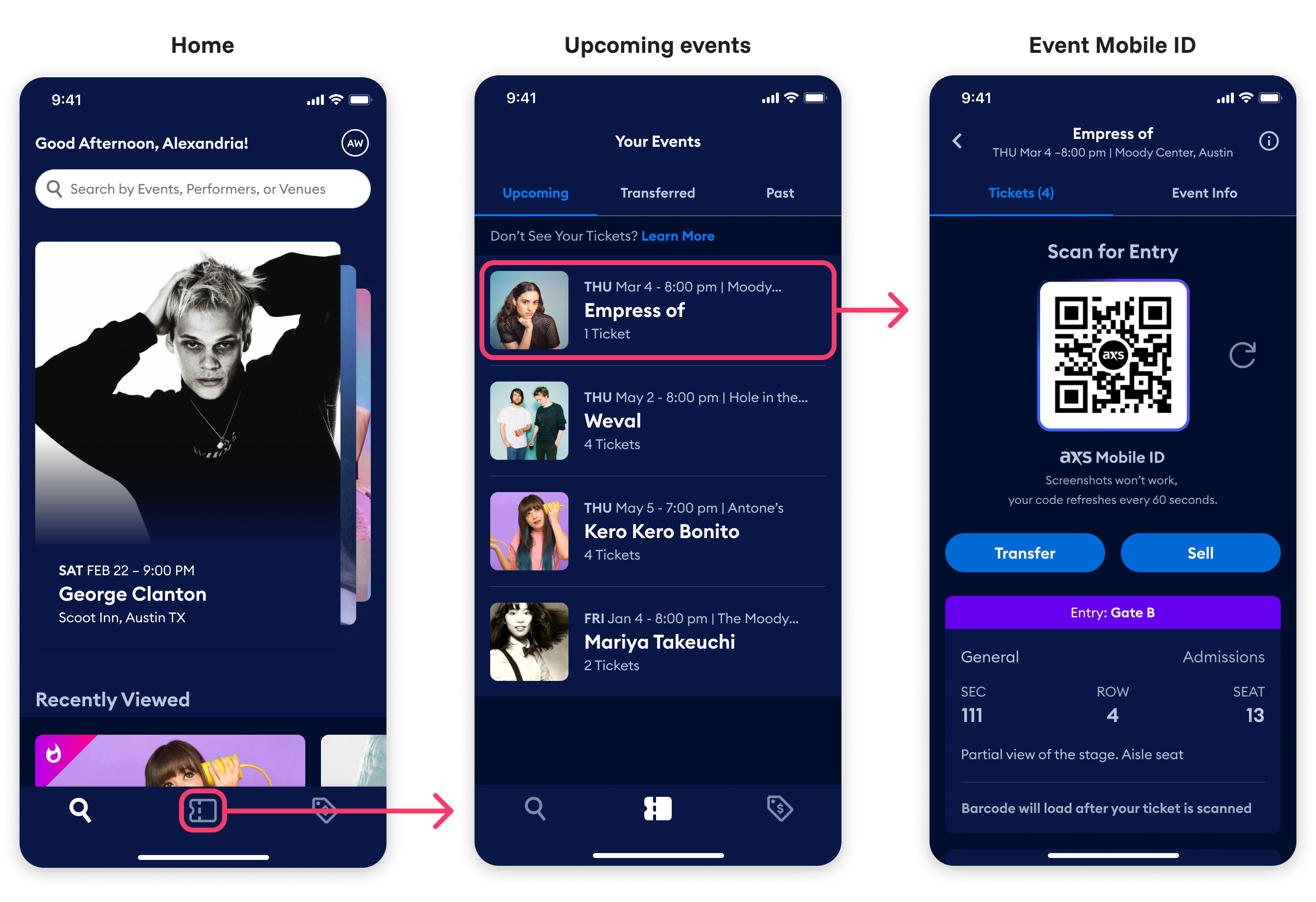 High-fidelity designs of the new event entry flow with clear labeling and context