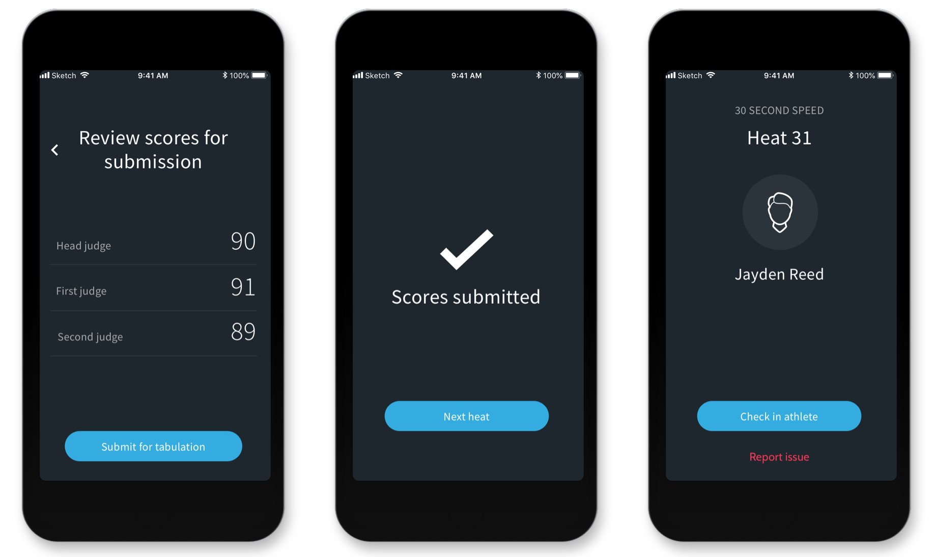 Score submission screens