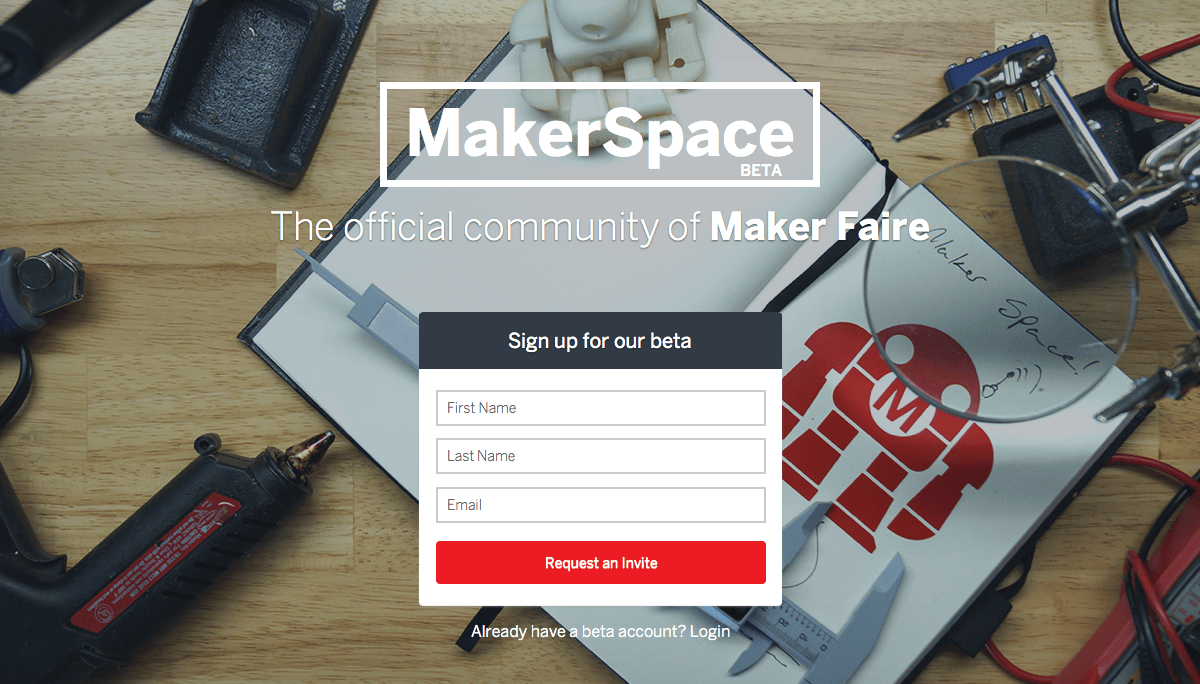 Screenshot of the MakerSpace social network page, showcasing a login screen
